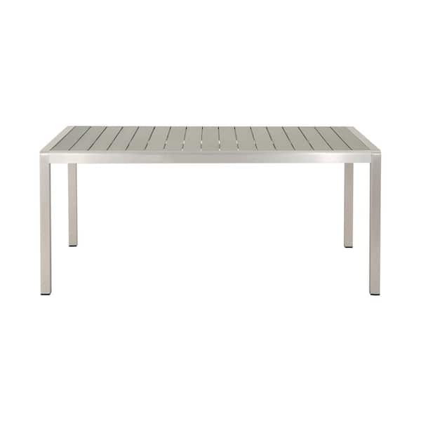 Unbranded Modern Design Gray Rectangle Aluminum Frame Outdoor Dining Table with Faux Wood Top, Rust-Resistant, Sturdy And Durable