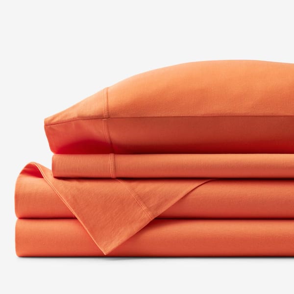 The Company Store Company Cotton 4-Piece Orange Solid Cotton Jersey Knit Full Sheet Set