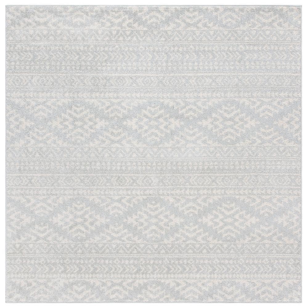 SAFAVIEH Tulum Light Gray/Ivory 5 ft. x 5 ft. Square Tribal Geometric