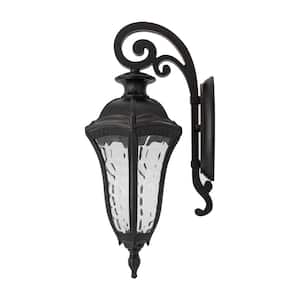 17.12 in. Black Coffee Retro Indoor/Outdoor Hardwired Wall Light Lantern Sconce with Clear PC Shade, No Bulbs Included