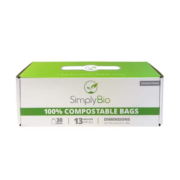 Simply Bio 13 gal. Compostable Trash Bags with Flat Top, Heavy-Duty, 0.87 MIL,50-Count