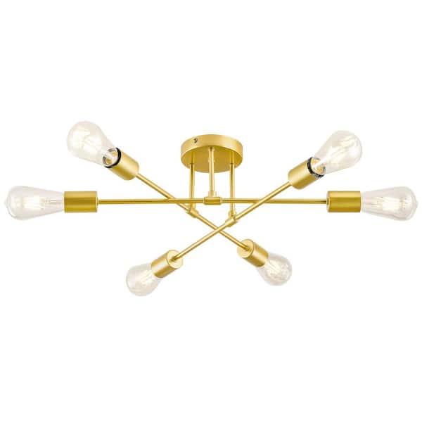 6-Light Gold Adjustable Modern Sputnik Chandelier for Dining Room