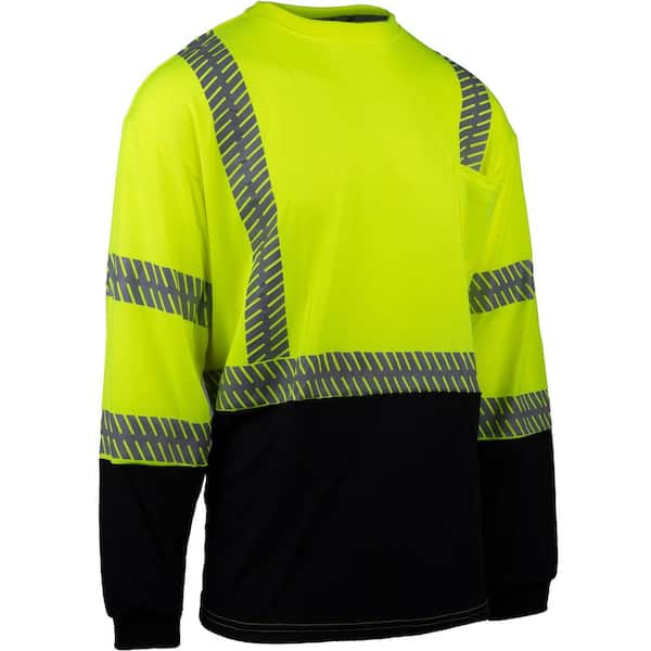 Large ANSI Type R Class 3 Hi-Vis Yellow Long Sleeve T-Shirt with 50+ UPF Sun Protection and Built-in Insect Repellent