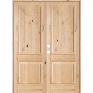 72 in. x 96 in. Rustic Knotty Alder 2-Panel Sq-Top VG Right Hand Solid Core Wood Double Prehung Interior French Door