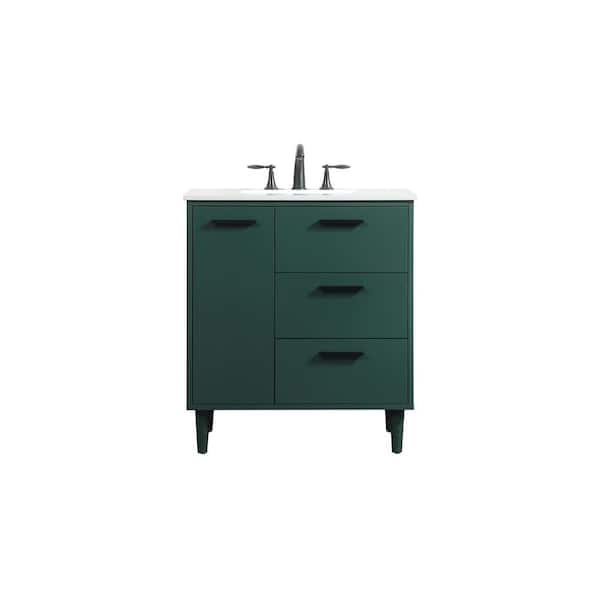 Unbranded Simply Living 30 in. W x 19 in. D x 34 in. H Bath Vanity in Green with Ivory White Engineered Marble Top