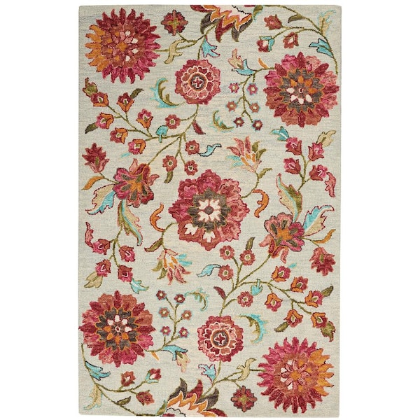 Bahari Grey/Multi 5 ft. x 7 ft. Floral Contemporary Area Rug