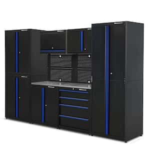 Heavy Duty 122 in. W x 80 in. H x 24 in. D Steel Garage Cabinet Set in Black (9-Piece)