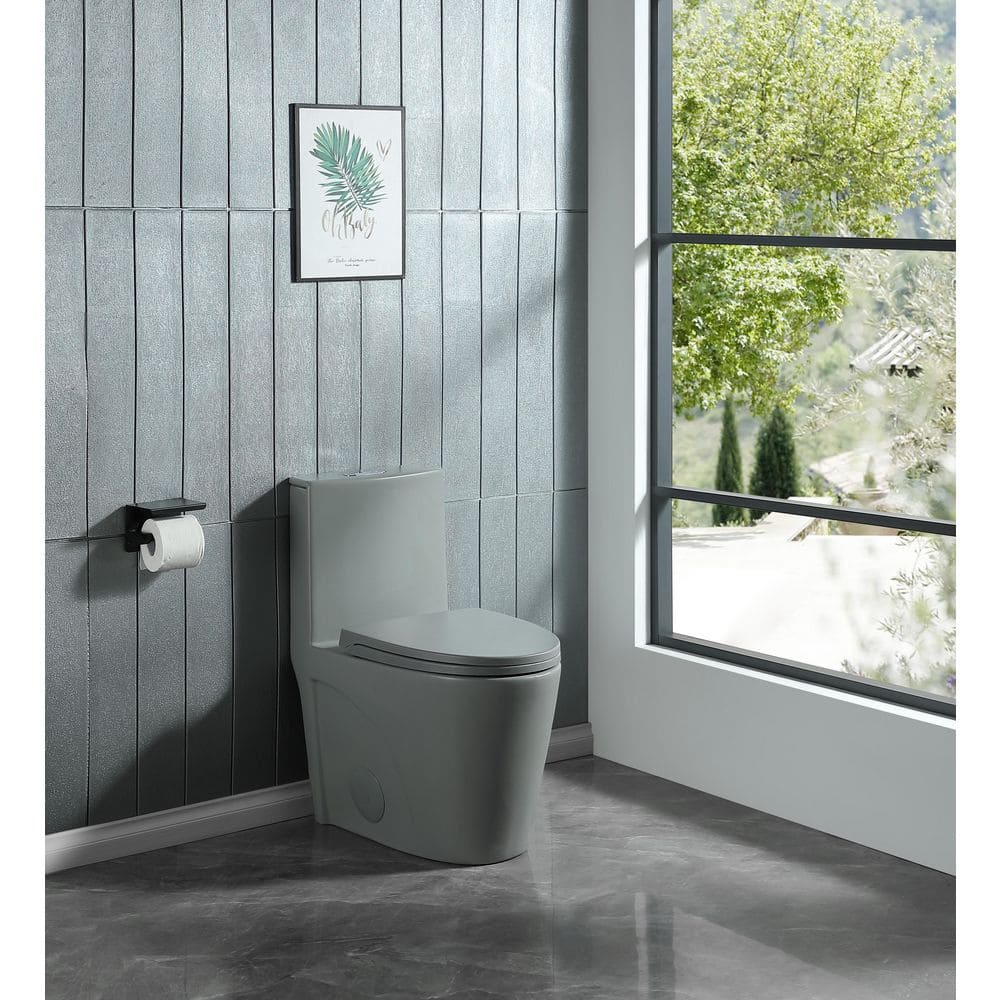 12 in. Rough 1-Piece 1.1/1.6 GPF Dual Flush Bathroom Elongated Toilet in Li