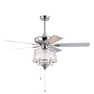 52 in. Smart Indoor/Outdoor Chrome Ceiling Fan with Remote Control and 5 Blades Reversible AC Motor Crystal Fan Light