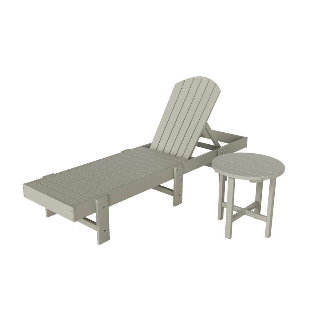 Sand HDPE Plastic Adjustable Reclining Chaise Lounge with Side Table