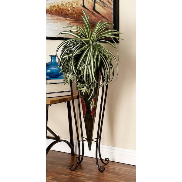 Litton Lane 30 in., and 28 in. Extra Large Brown Metal Indoor Outdoor Planter with Scroll Stand (2- Pack)
