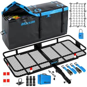 500 lbs. Capacity XL Hitch Mount Cargo Carrier Set - Folding Shank and 2 in. Raise, Cargo Bag, Net, Straps, Locks - Blue