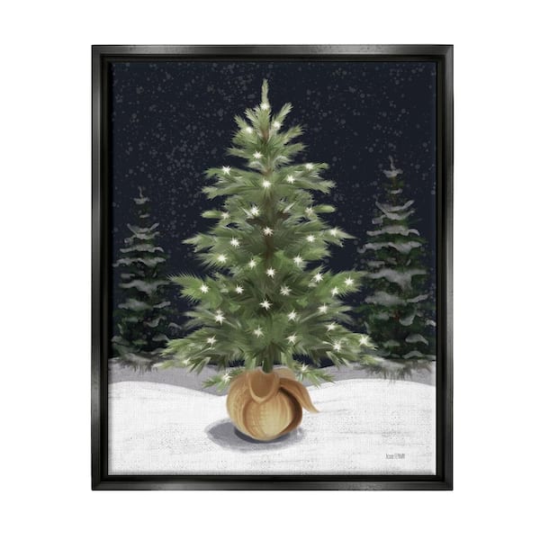 Stupell Industries Christmas Tree Snow Scene by House Fenway 1 Piece Floater Frame Graphic Print Nature Poster Art Print 31 in. x 25 in.