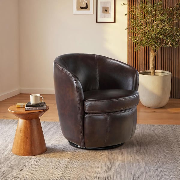 Lazzara Genevieve Bronze Leather Upholstery Swivel Arm Chair 9276