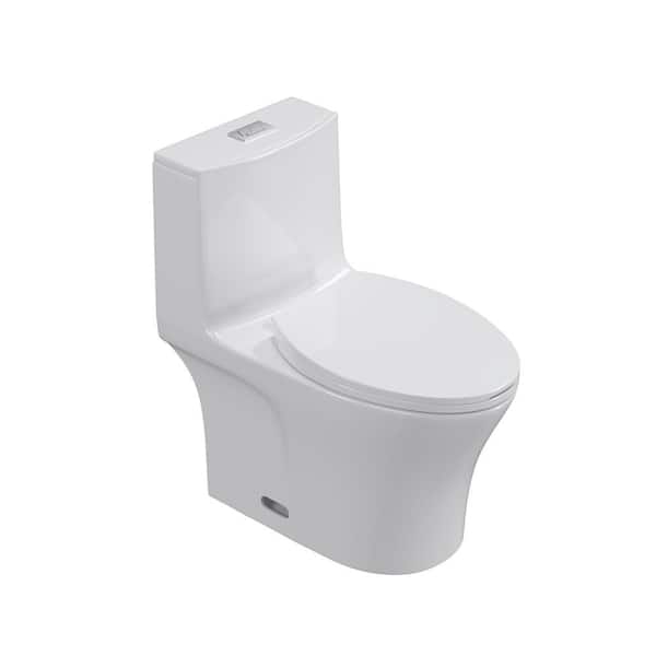 EPOWP 1-Piece 1.6 GPF Dual Flush Elongated Toilet in White with Soft-Close Seat