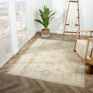 Melody Beige/Ivory 7 ft. 10 in. x 9 ft. 10 in. Contemporary Power-Loomed Border Rectangle Area Rug