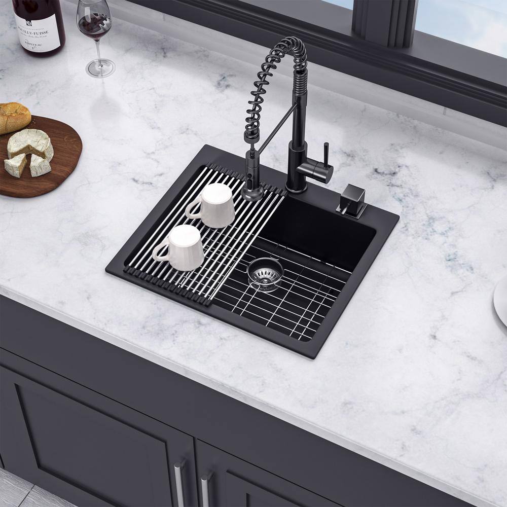 Matte Black 25'' Granite Composite Single Bowl Kitchen Sink