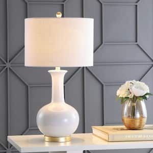Brussels 27 in. White/Brass Ceramic/Metal LED Table Lamp
