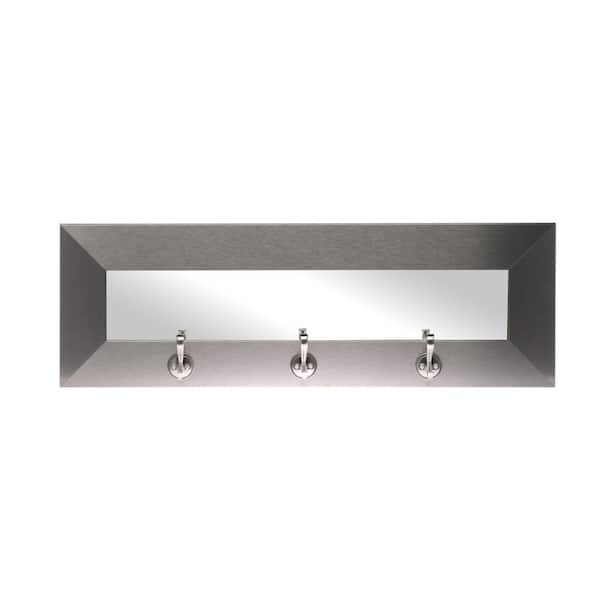 BrandtWorks 32.5 in. W x 10.5 in. H Entryway Silver Wall Mirror with Hooks