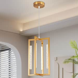 Modern 4-Light Integrated LED Gold Chandelier 15W 3000K, Height Adjustable Pendant Lighting for Dining Room/Bedroom