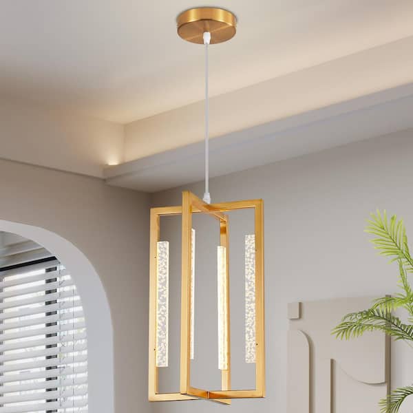 Deyidn Modern 4-Light Integrated LED Gold Chandelier 15W 3000K, Height Adjustable Pendant Lighting for Dining Room/Bedroom