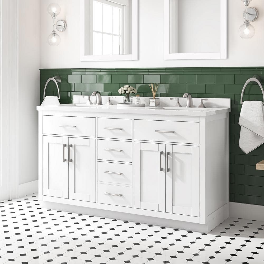 Bailey 60" Pure White Double Sink Freestanding Bathroom Vanity