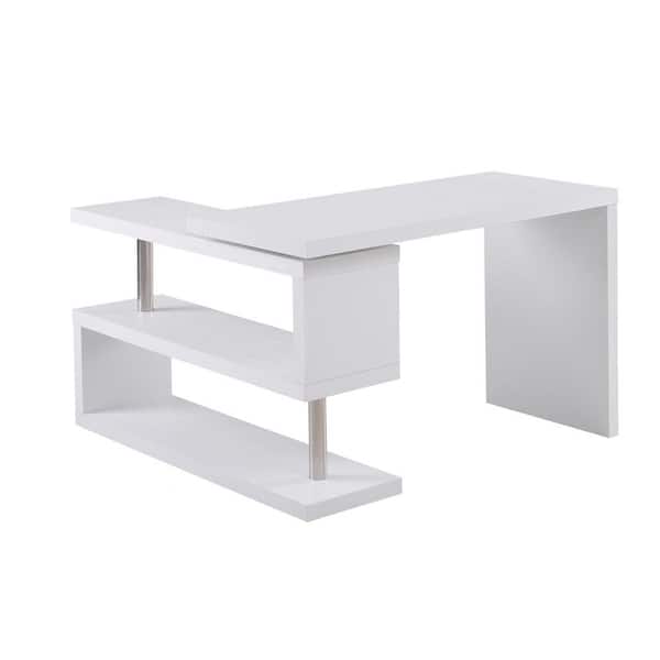 HOMCOM 75.5 in. in L-Shaped White Writing Computer Desk with Storage Shelf