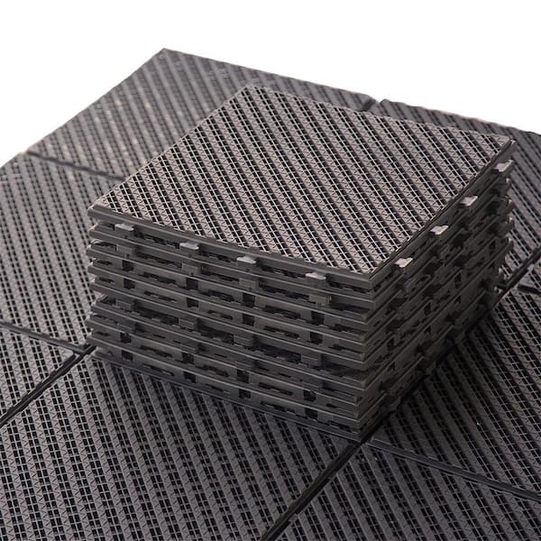 Interlocking Deck Tiles, 9-Pack Outdoor Flooring, 12 in. x 12 in. Plastic Deck Tiles Outdoor All Weather Use Dark Brown