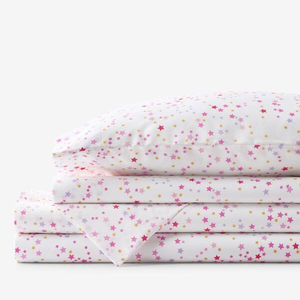 The Company Store Company Kids Ditsy Star Pink Organic Cotton Percale Full Sheet Set