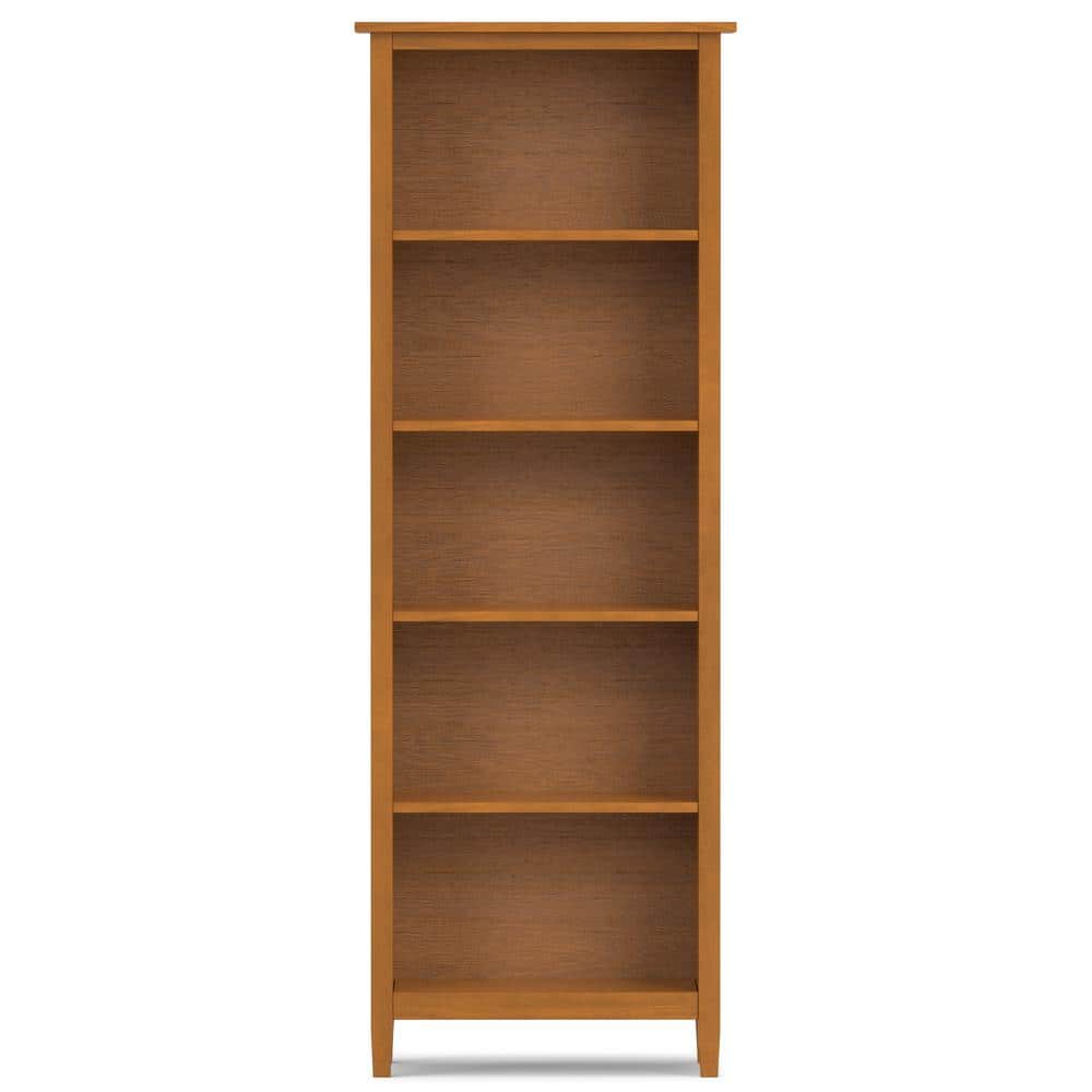 Light Golden Brown Solid Wood 5-Shelf Adjustable Bookcase