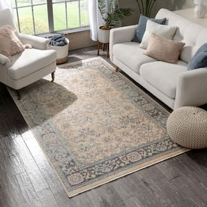 Tivoli Paley Global Vintage Oriental Floral Cream 3 ft. 11 in. x 5 ft. 11 in. Distressed Area Rug