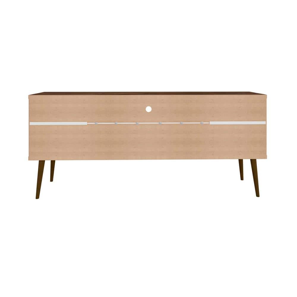 Rustic Brown and White Solid Wood 63" TV Stand with Cabinet Storage