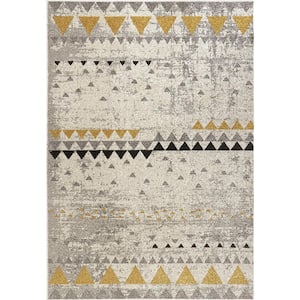 Silvia Ivory Gold 5 ft. 3 in. x 7 ft. 3 in. Geometric Polypropylene Area Rug