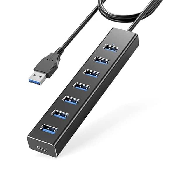 Lukyamzn Aluminum 7-Port USB 3.0 Hub with 1m Extension Cable High-Speed Data Transfer for MacBook Pro Laptop PC Gaming Setup