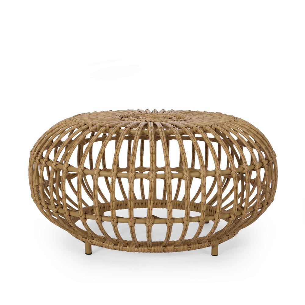 Light Brown Round Faux Rattan Outdoor Coffee Table