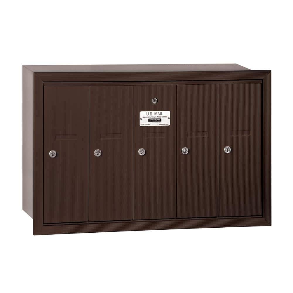 Bronze Recessed-Mounted USPS Access Vertical Mailbox with 5 Doors