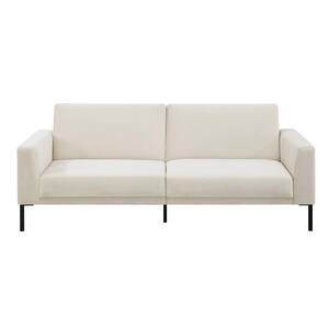 Beige Velvet Upholstered Modern Convertible Folding Futon Sofa Bed