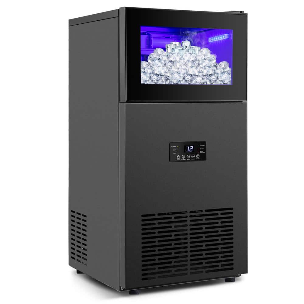 W15 in. 160 lbs. / 24h Half Size Cube Commercial Freestanding Ice Maker In Black With LCD Intelligent Control Panel