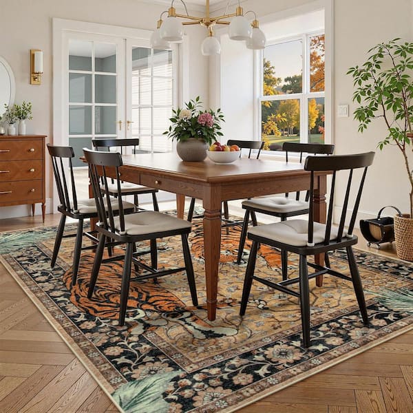 9 ft. x 12 ft. Desert Goldene Vintage Tiger Washable Non Slip Soft Brown Area Rug