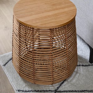 Pala 17.3 in. Natural Rattan Side Table with Removable Top for Storage