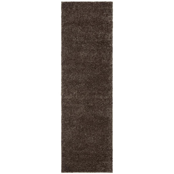 August Shag Brown 2 ft. x 8 ft. Solid Runner Rug