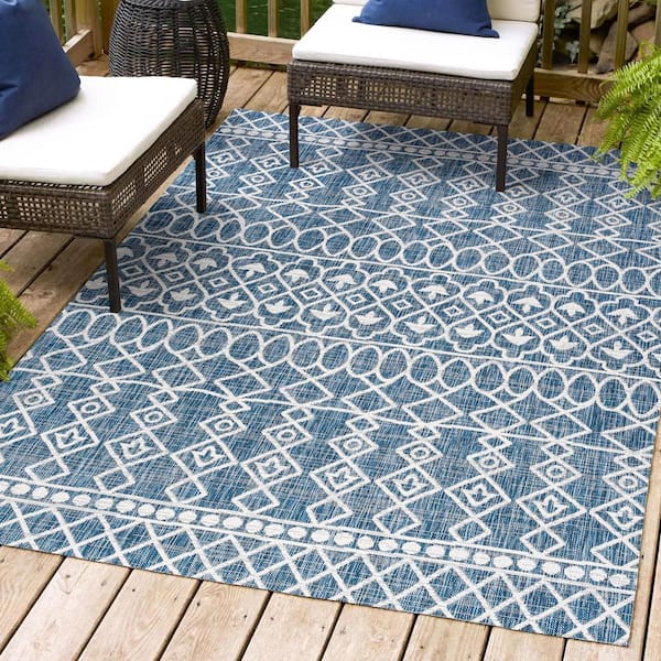 Kafel Coastal Bohemian Blue/Ivory 5 ft. x 8 ft. Indoor/Outdoor Area Rug