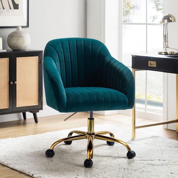 JAYDEN CREATION Sinda Modern Teal Velvet Swivel and Adjustable Task Chair with Gold Base