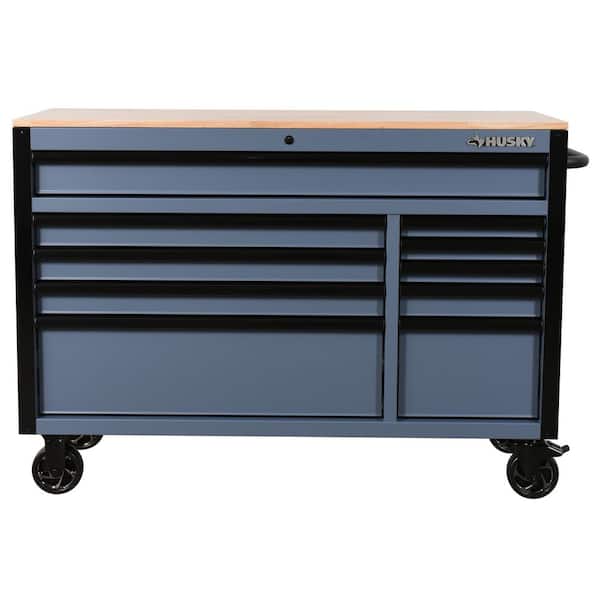 Husky Standard-Duty 52 in. W 10-Drawer Matte Cadet Gray Mobile