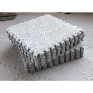 11.8 in. x 11.8 in. x 0.4 in. White Fluffy Plush Interlocking Foam Floor Mat Soft Anti-Slip and Anti-Fall (16-Pack)