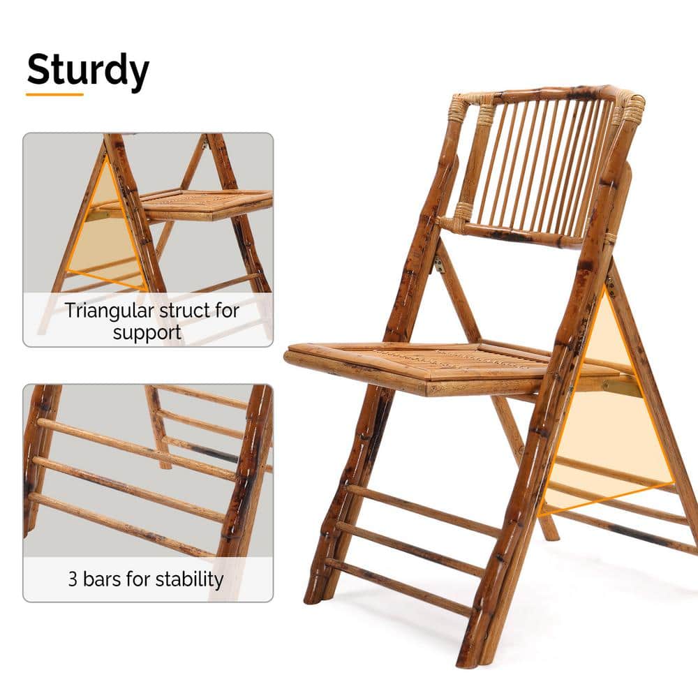 VINGLI Natural Bamboo Folding Armless Dining Chairs, Set of 4