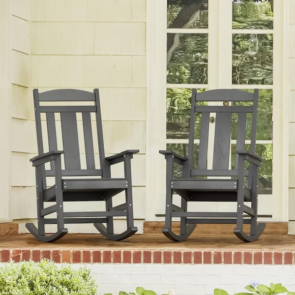Unbranded Gray Plastic Outdoor Rocking Chair Set of 2