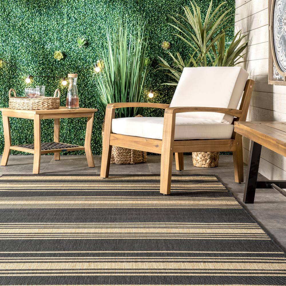 Gray and Beige Striped Synthetic 8' x 10' Area Rug