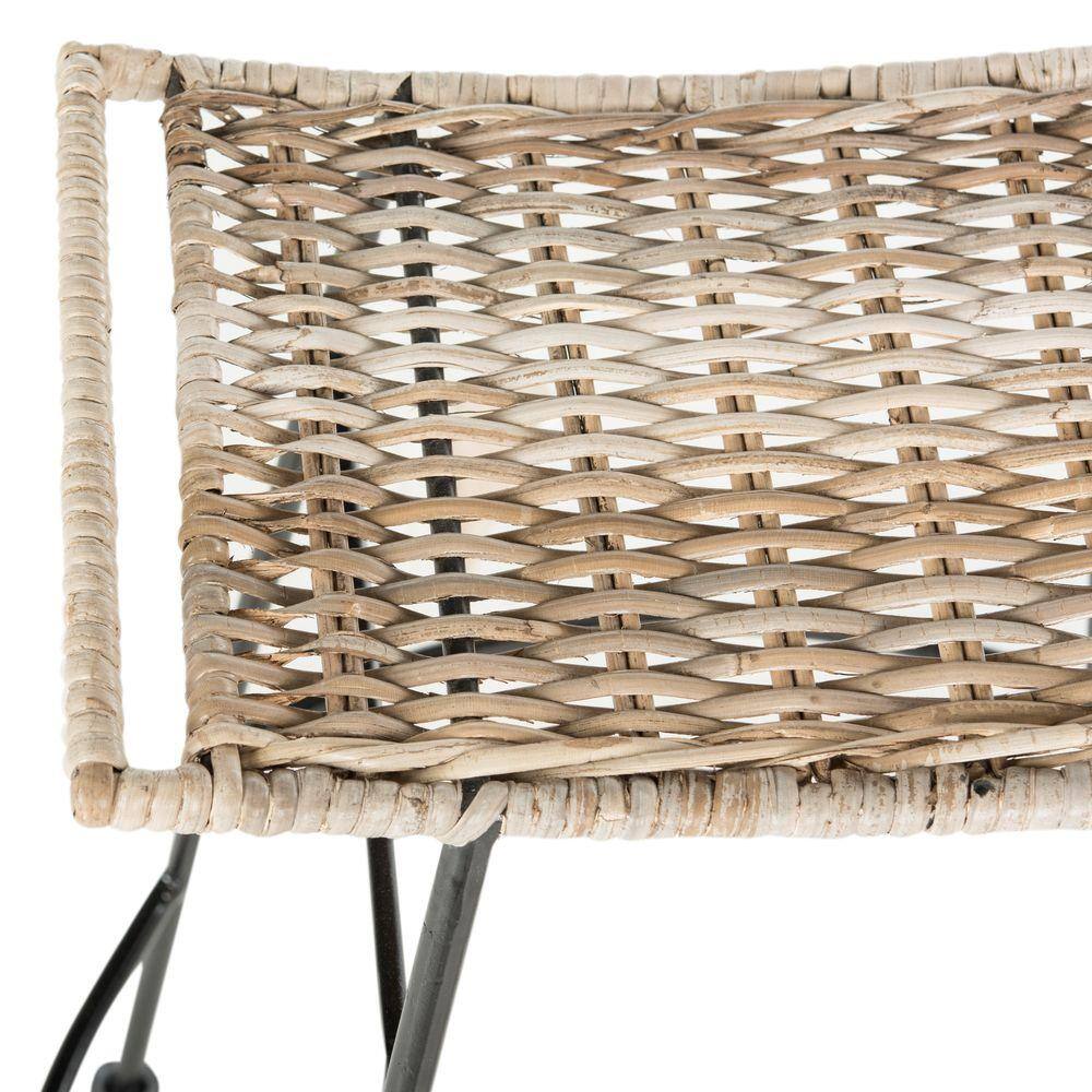 Gray Rattan and Metal Backless Counter Stools, Set of 2