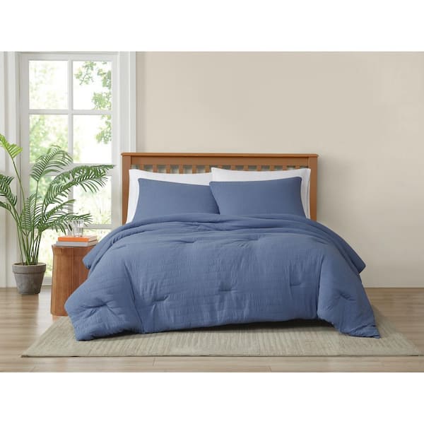 Crinkle Garment Wash Microfiber Blue Twin/Twin XL 2 Piece Comforter Set